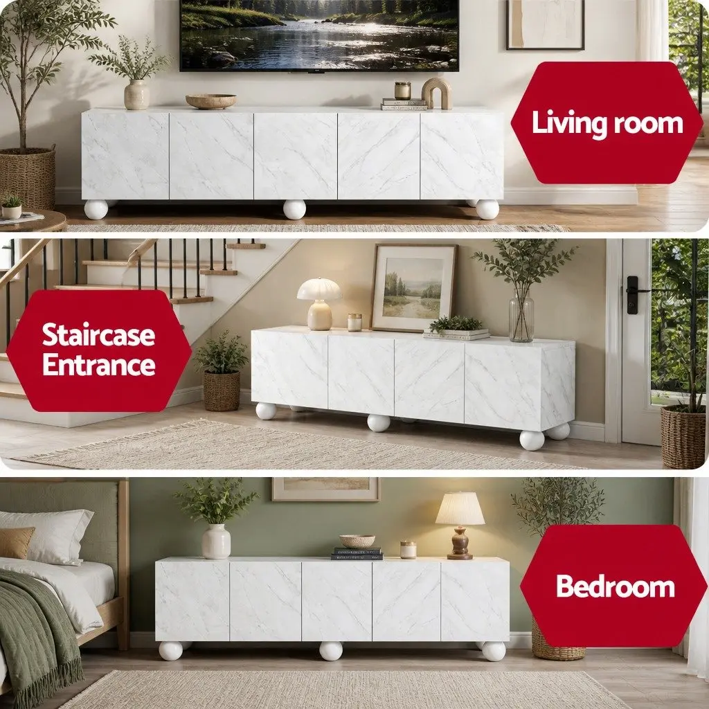 White TV Unit Modern 200cm E1 MDF Rubber Wood