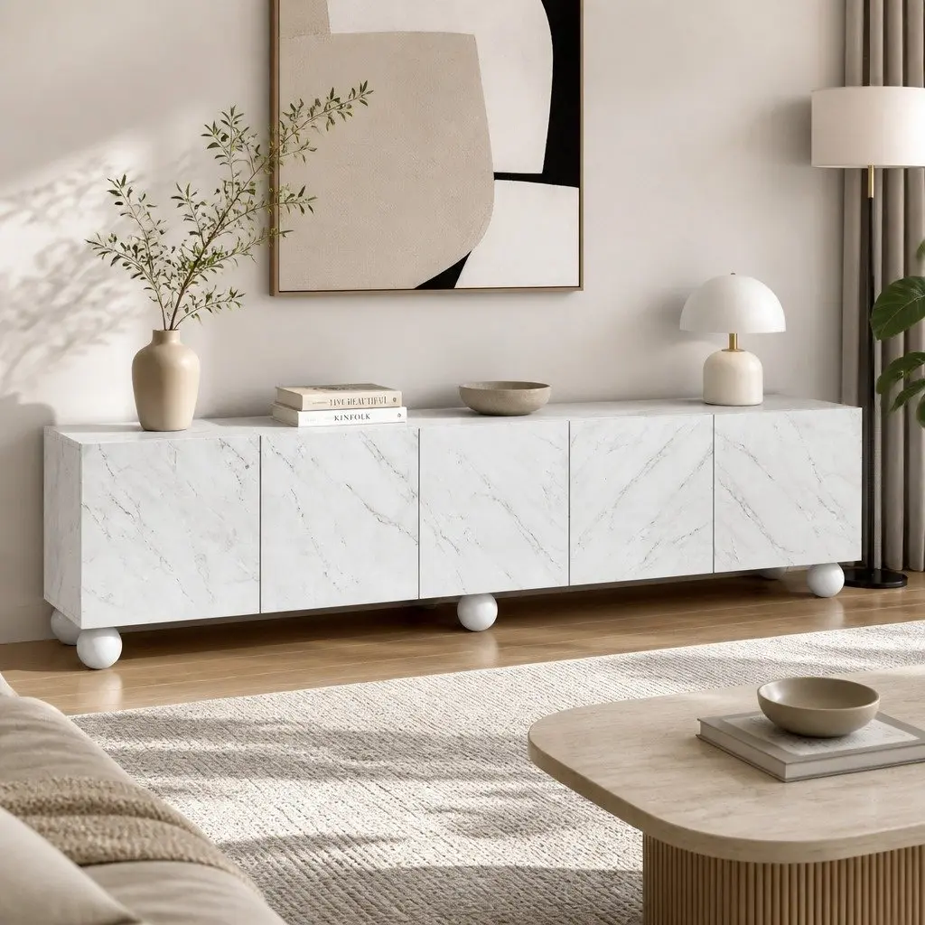 White TV Unit Modern 200cm E1 MDF Rubber Wood