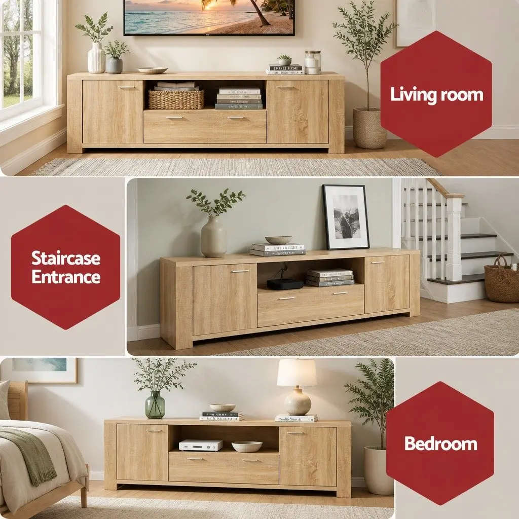 TV Unit Contemporary Pine 180cm E1 Particle Board with Melamine Veneer