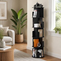 5 Tier Round Rotating Bookshelf Storage Display Stand - Black