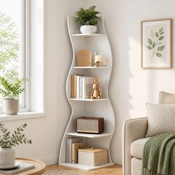 5-Tier S-Shaped Corner Bookshelf for Cozy Spaces