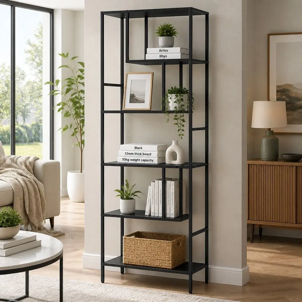 5-Tier Black Display Shelf for Home Organisation