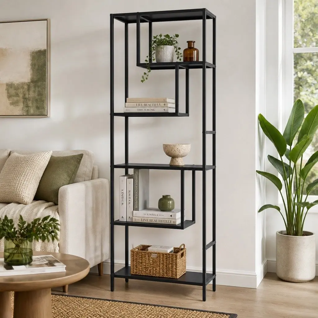 5-Tier Black Display Shelf for Home Organisation