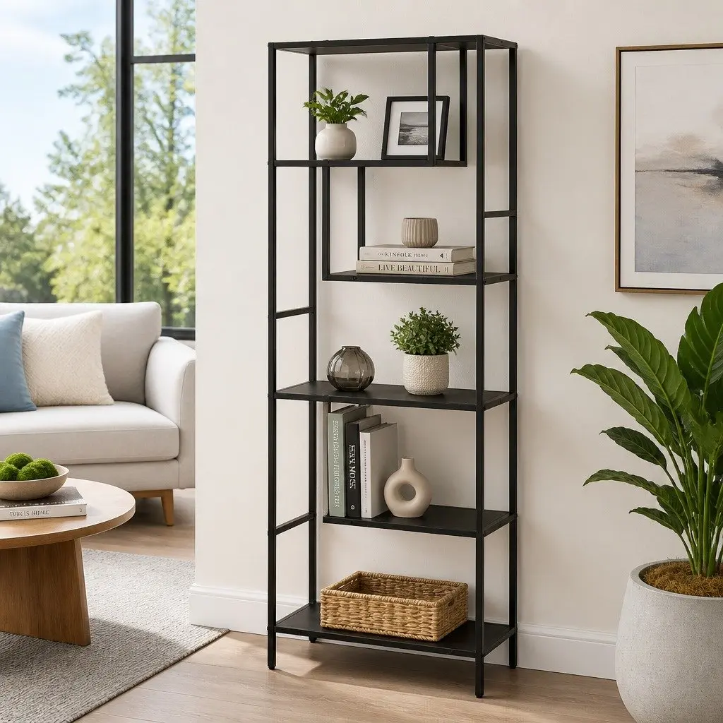 5-Tier Black Display Shelf for Home Organisation