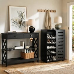 Stylish Black Shoe Rack and Console Table Set