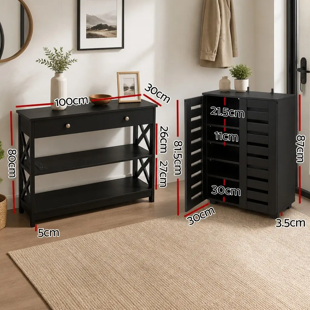 Black Shoe Rack and Console Table Set