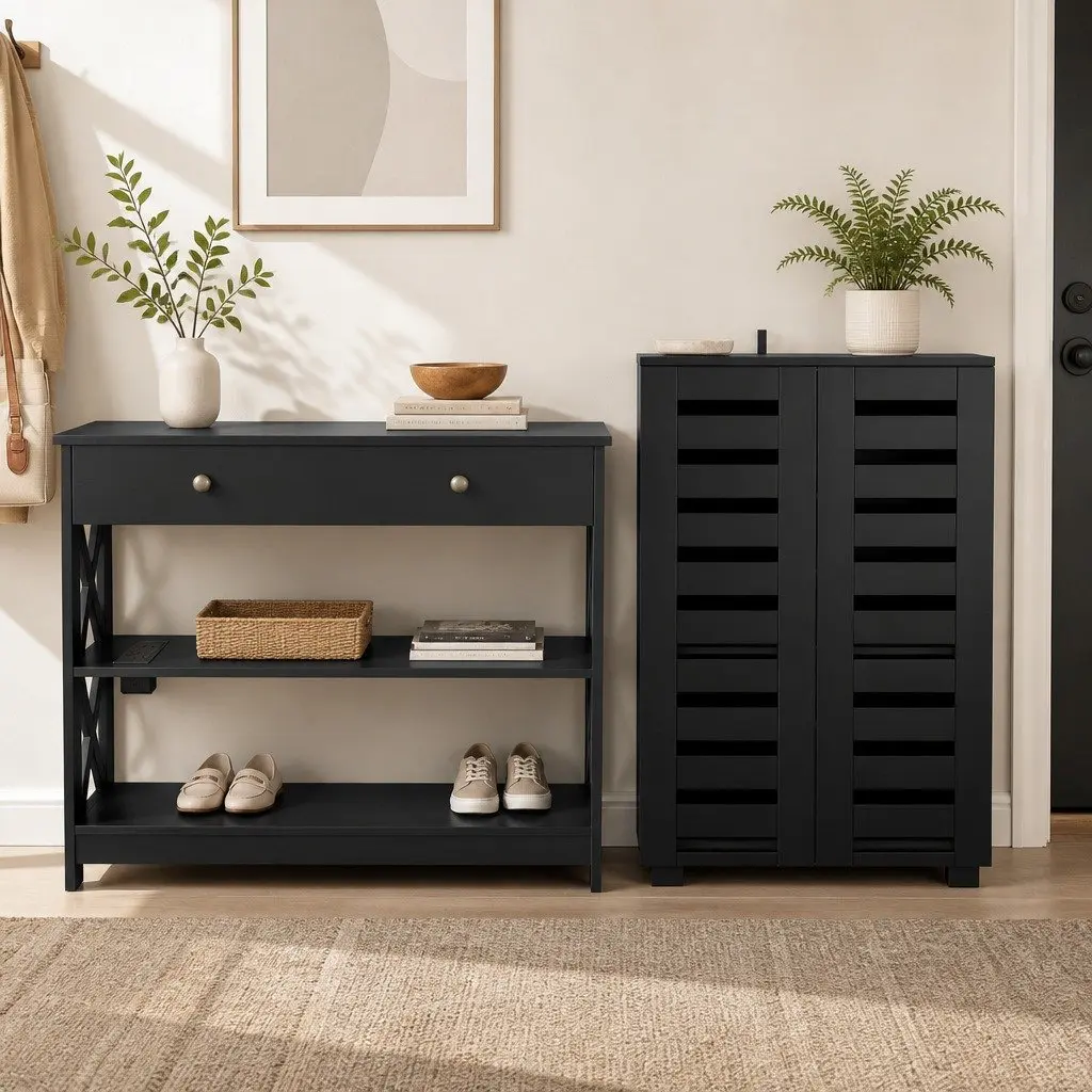 Black Shoe Rack and Console Table Set