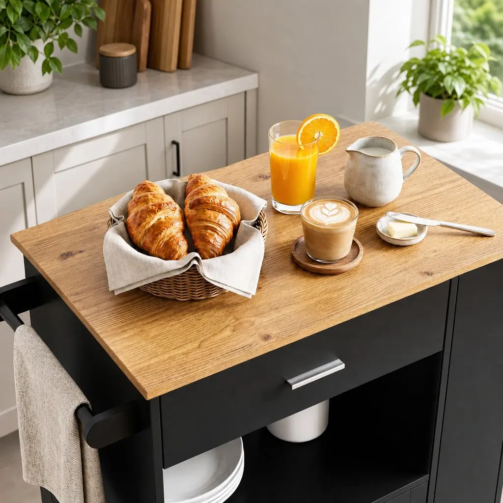 Kitchen Trolley Rolling Serving Cart Black Engineered Wood Iron Frame 75cm x 46cm x 92.5cm