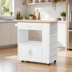 Pine Wood Kitchen Island Trolley with Rolling Caster