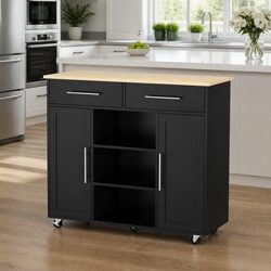Rolling Kitchen Island Trolley with Storage and Drawer