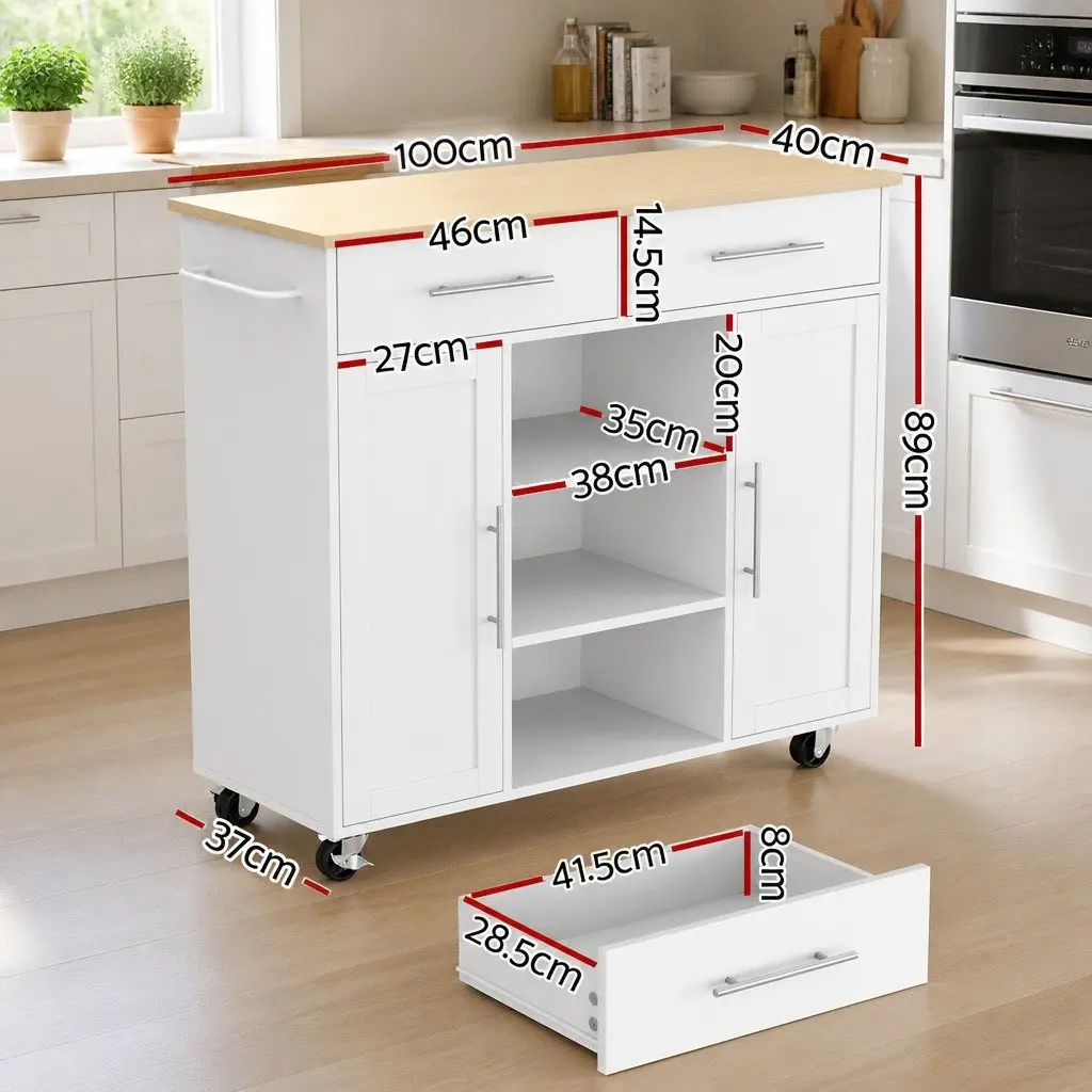 Kitchen Trolley Rolling Serving Cart White 100cm MDF
