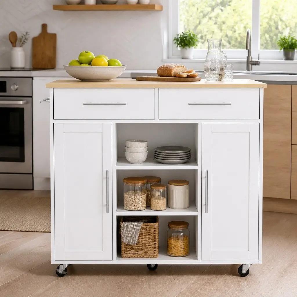 Kitchen Trolley Rolling Serving Cart White 100cm MDF