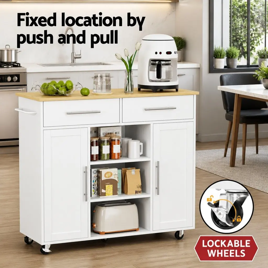Kitchen Trolley Rolling Serving Cart White 100cm MDF