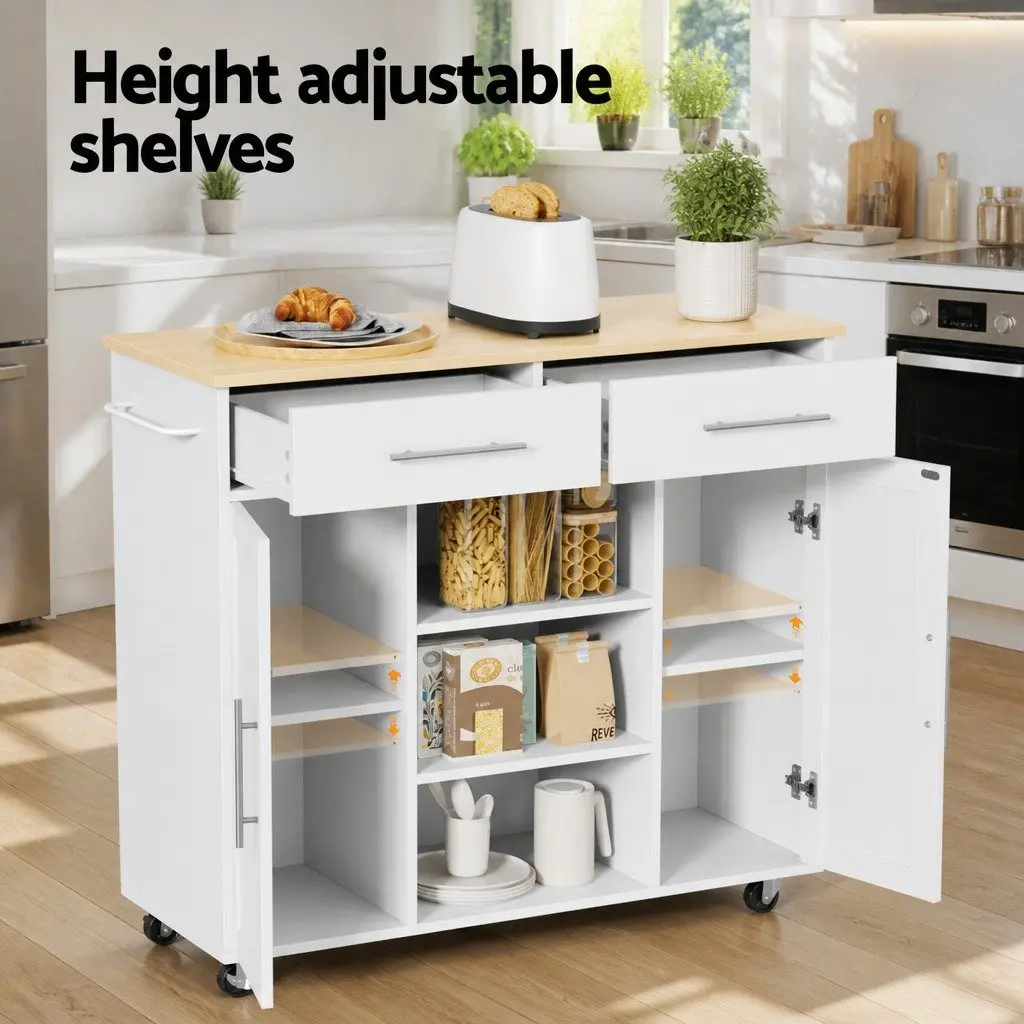 Kitchen Trolley Rolling Serving Cart White 100cm MDF