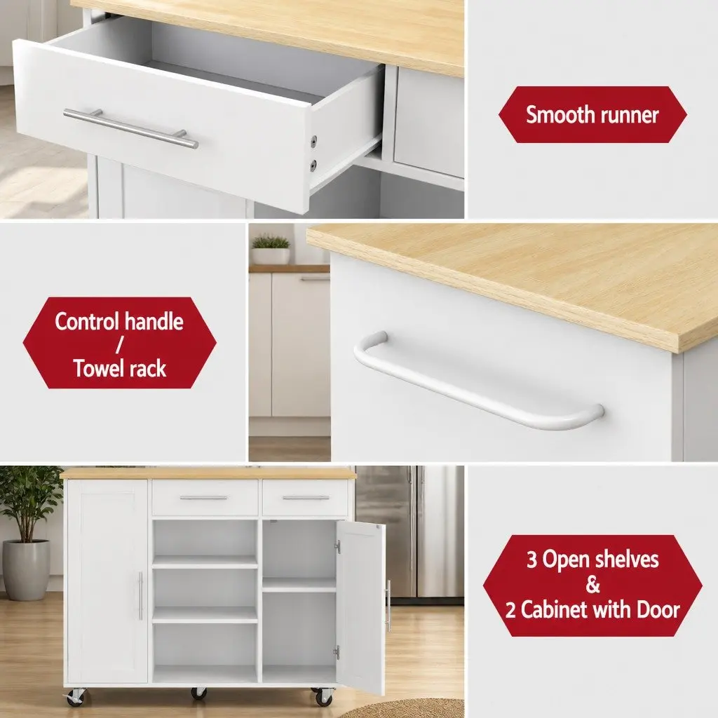 Kitchen Trolley Rolling Serving Cart White 100cm MDF