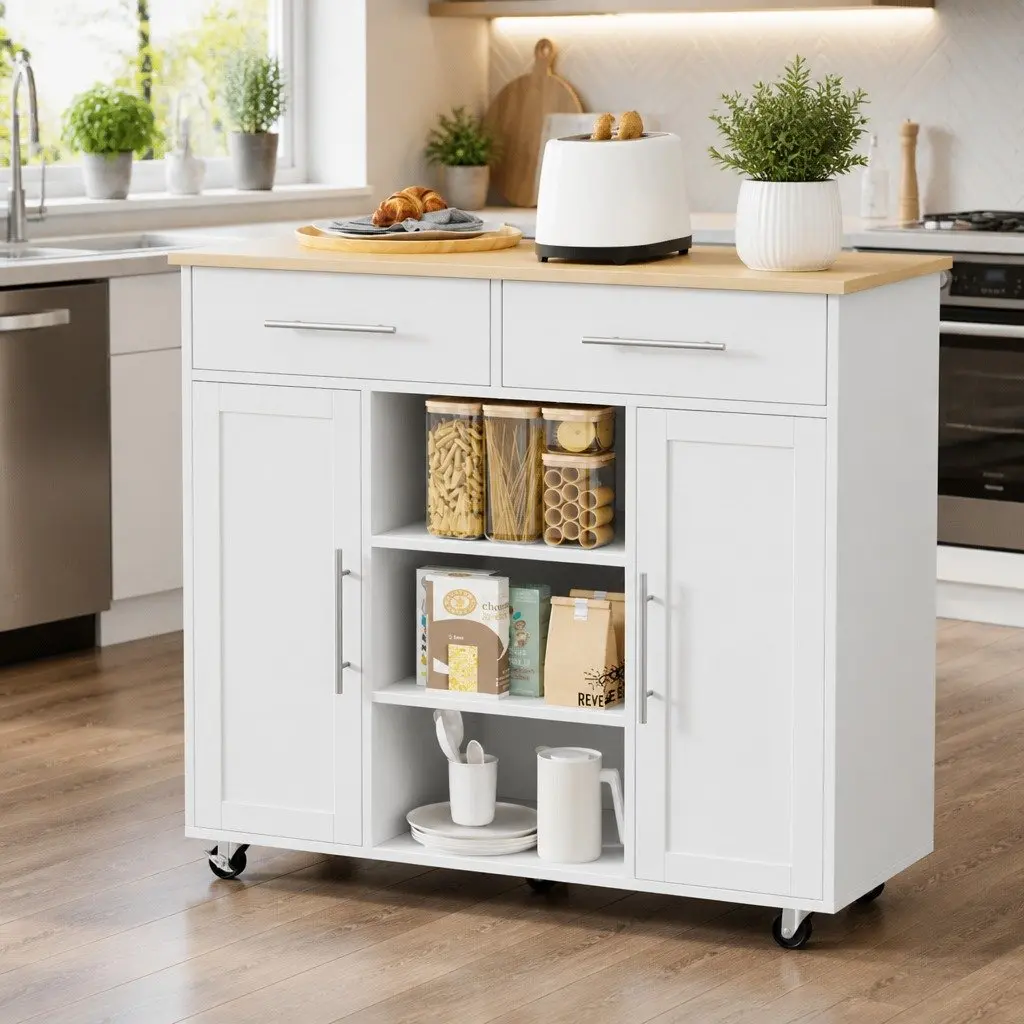 Kitchen Trolley Rolling Serving Cart White 100cm MDF