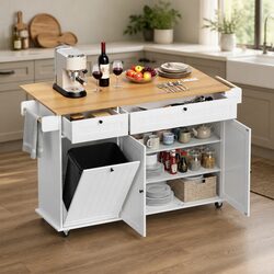 Kitchen Island Trolley Rolling Serving Cart Storage Drawer Cabinet 150cm White