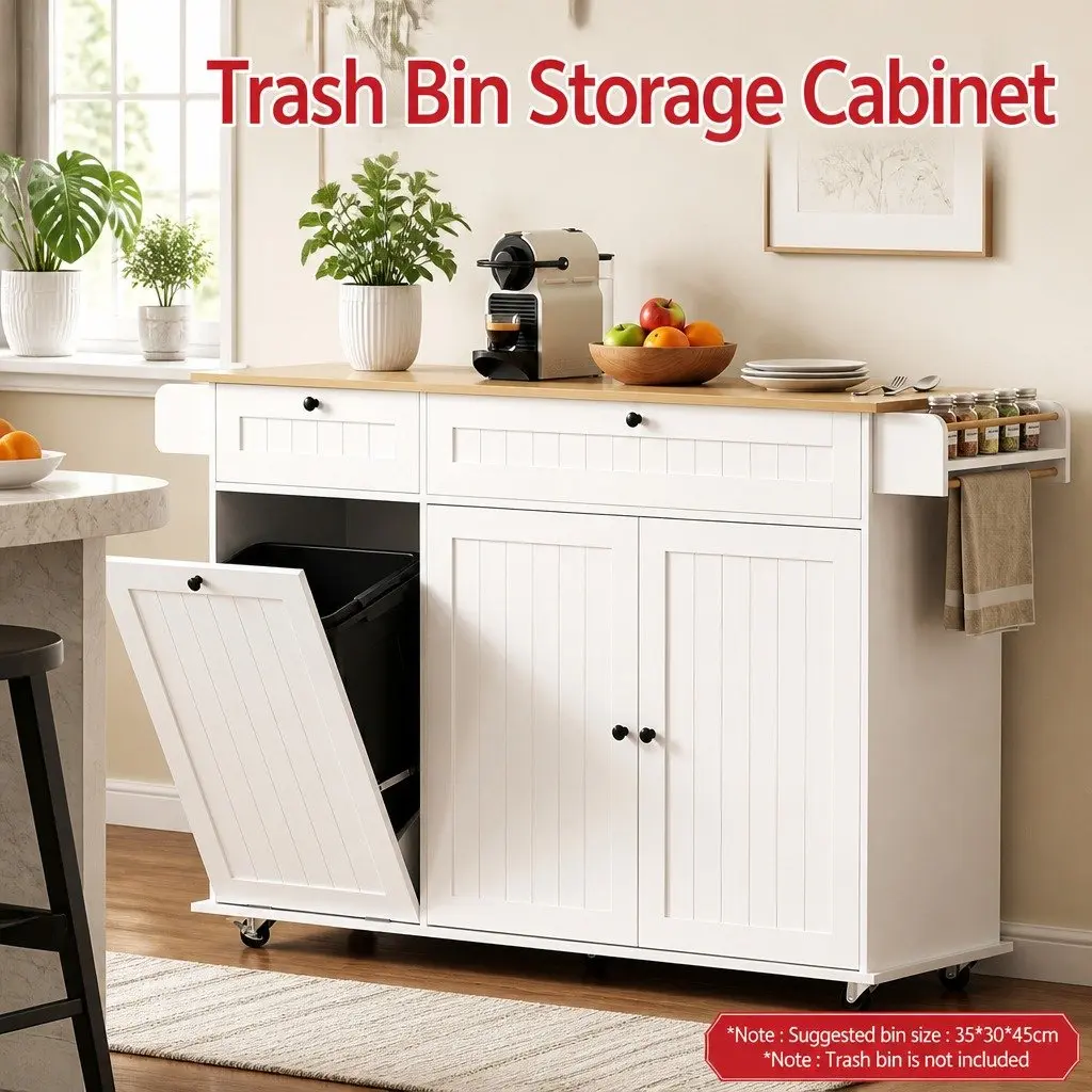 Kitchen Island Trolley Rolling Serving Cart Storage Drawer Cabinet 150cm White