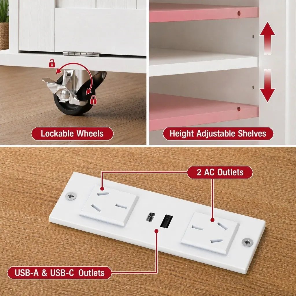 Kitchen Island Trolley Rolling Serving Cart Storage Drawer Cabinet 150cm White