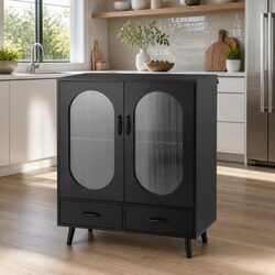 Black Buffet Sideboard with Double Doors and Drawers