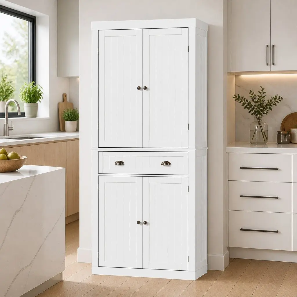 White 6-Tier Buffet Sideboard for Dining Room Storage