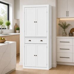 White 6-Tier Buffet Sideboard for Dining Room Storage