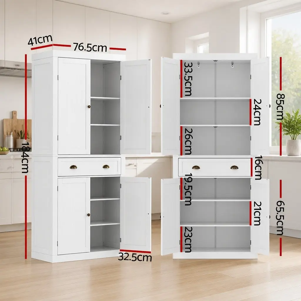 Buffet Sideboard White 6-Tier Storage MDF Cabinet Dining Room Furniture