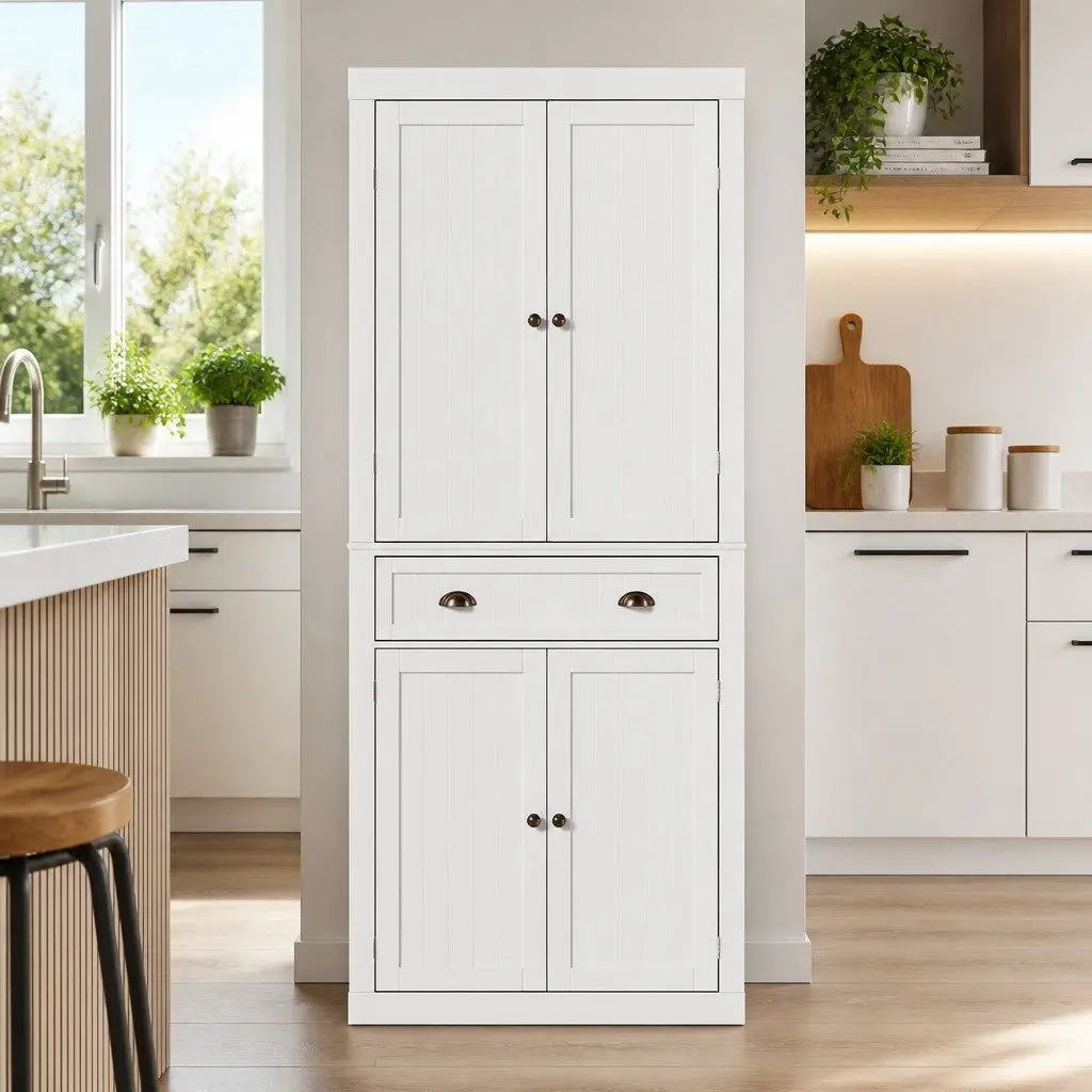 Buffet Sideboard White 6-Tier Storage MDF Cabinet Dining Room Furniture