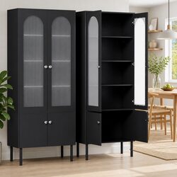 2x Black Buffet Sideboard with 5-Tier Storage