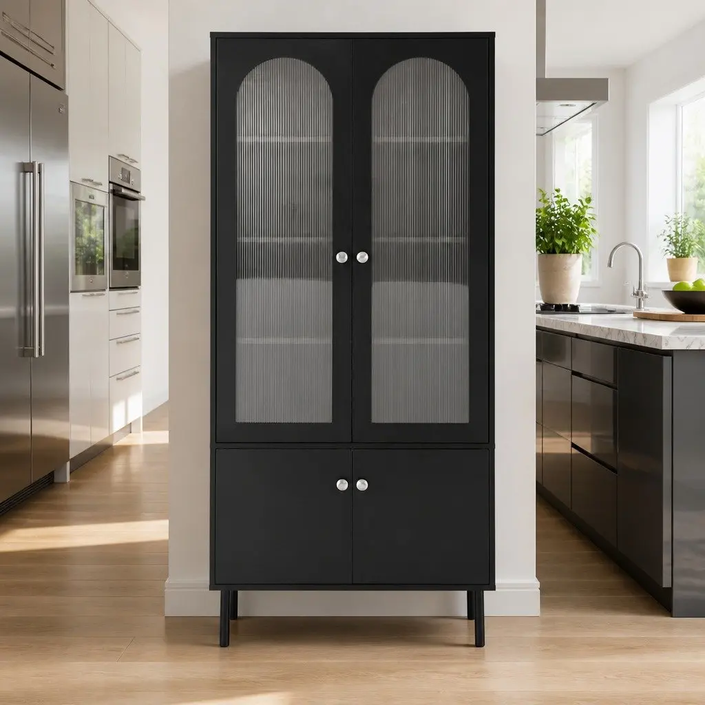 Buffet Sideboard Black 5-Tier Storage Cabinet Particle Board Acrylic Plastic