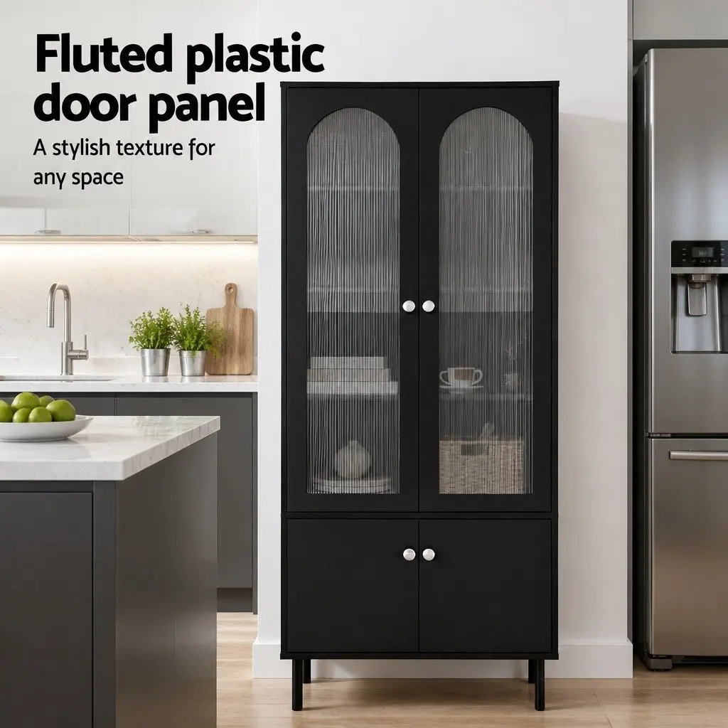 Buffet Sideboard Black 5-Tier Storage Cabinet Particle Board Acrylic Plastic