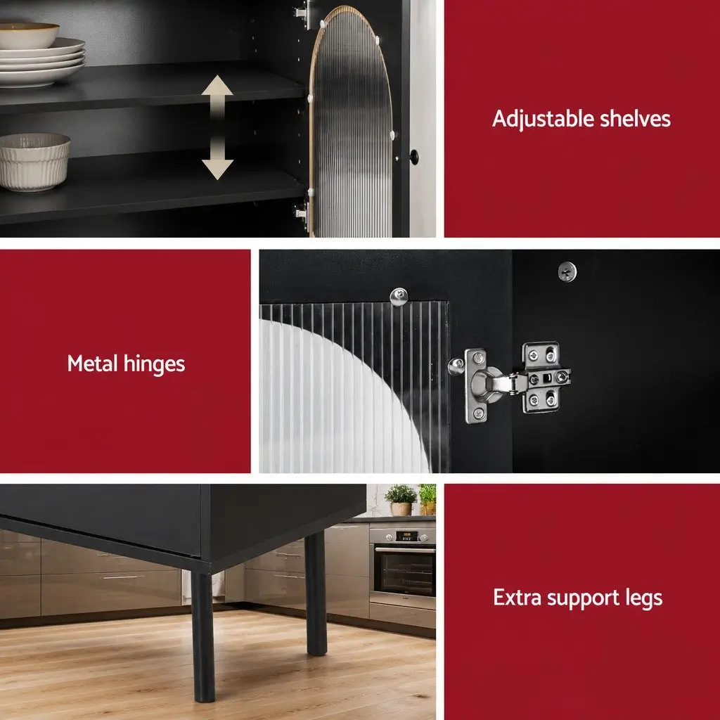 Buffet Sideboard Black 5-Tier Storage Cabinet Particle Board Acrylic Plastic
