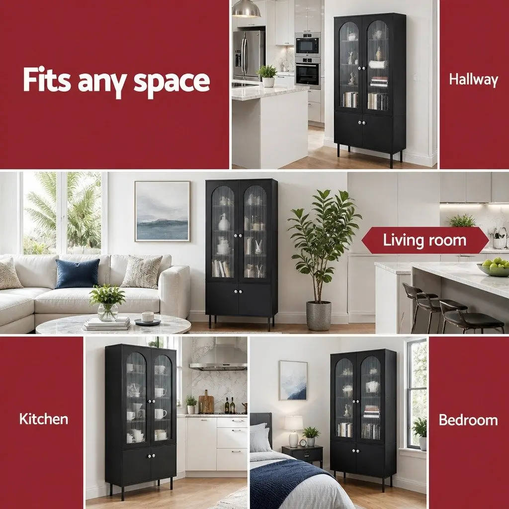 Buffet Sideboard Black 5-Tier Storage Cabinet Particle Board Acrylic Plastic