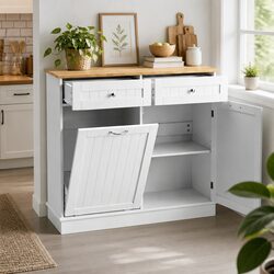 Charming White Buffet Sideboard Cabinet with Tilt-Out Bin