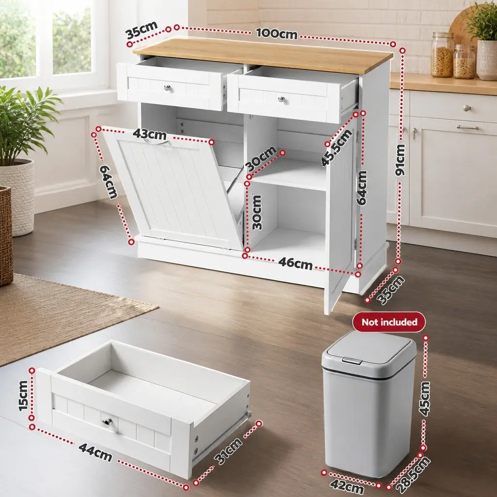 Buffet Sideboard Cabinet White Tilt Out Bin Holder Kitchen Storage Cupboard 100cm Particle Board