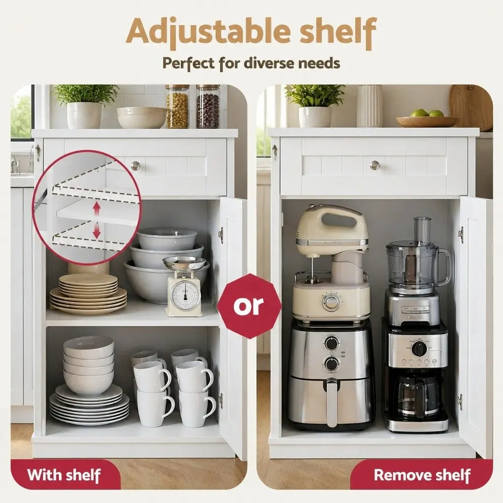 Buffet Sideboard Cabinet White Tilt Out Bin Holder Kitchen Storage Cupboard 100cm Particle Board