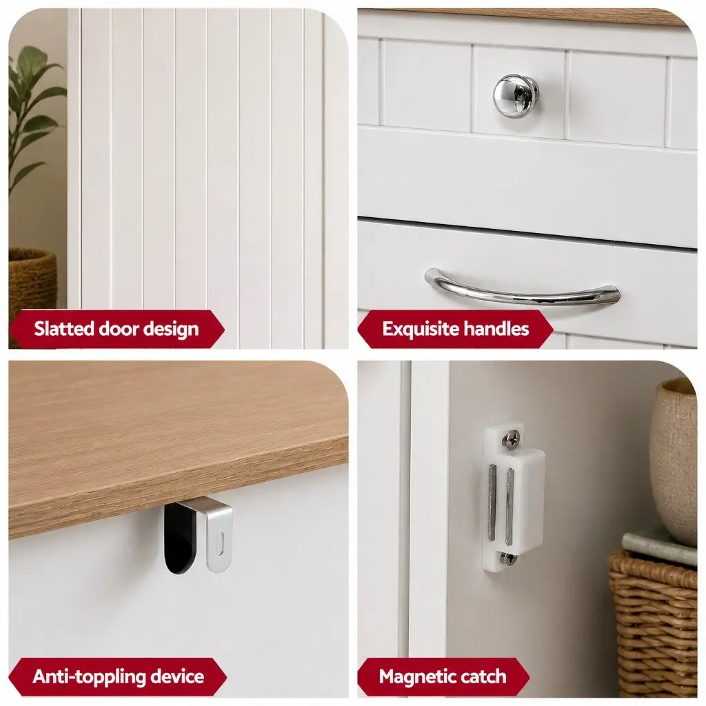 Buffet Sideboard Cabinet White Tilt Out Bin Holder Kitchen Storage Cupboard 100cm Particle Board