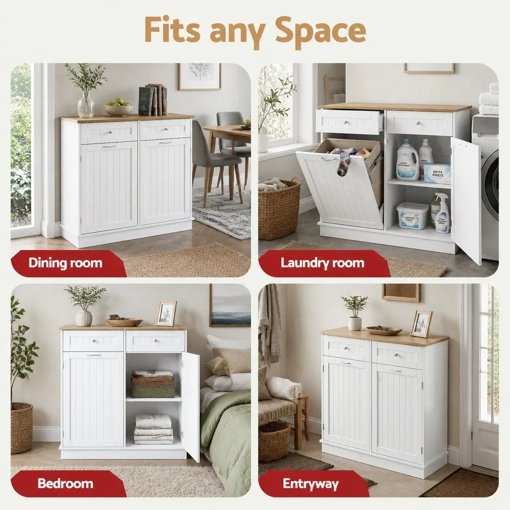 Buffet Sideboard Cabinet White Tilt Out Bin Holder Kitchen Storage Cupboard 100cm Particle Board