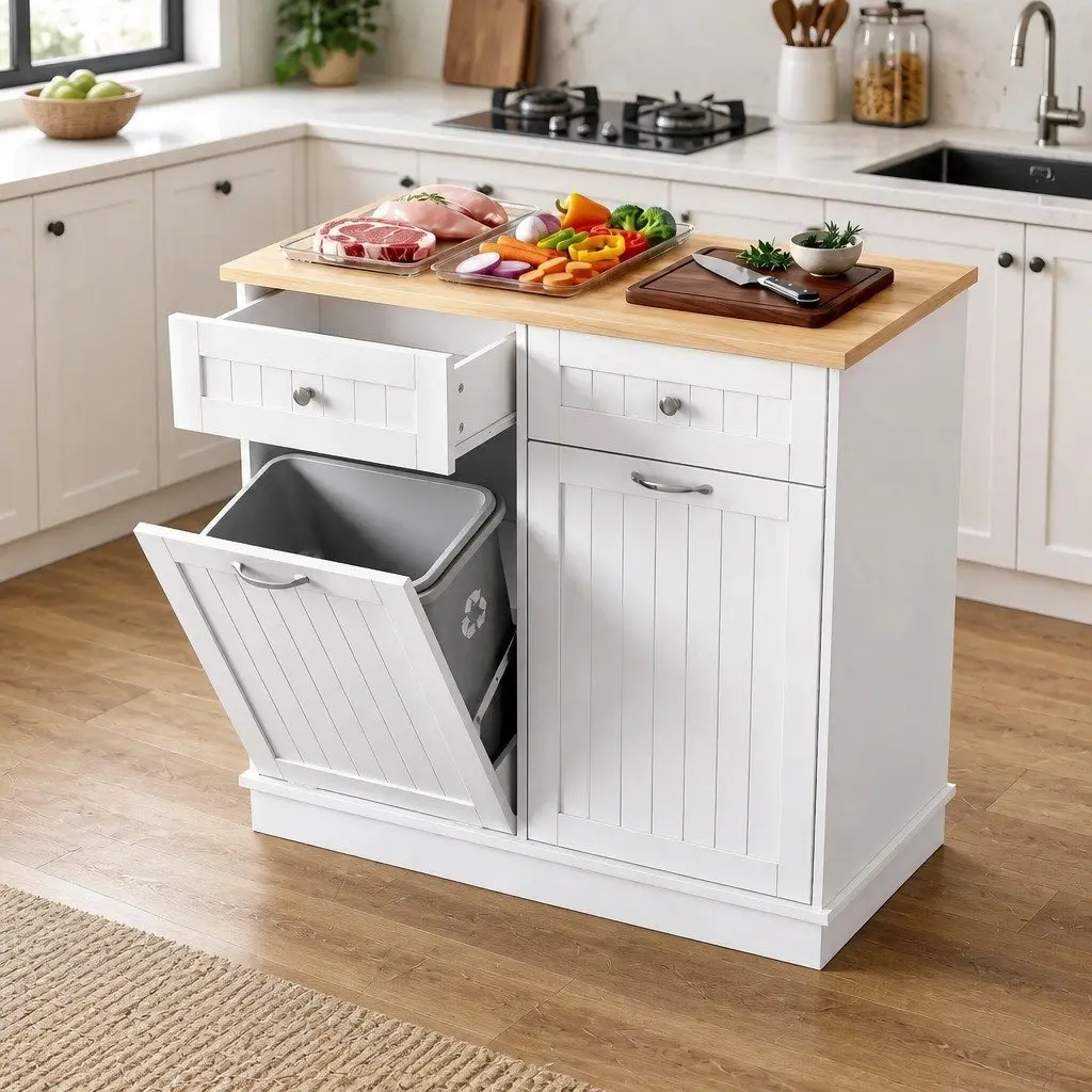 Buffet Sideboard Cabinet White Tilt Out Bin Holder Kitchen Storage Cupboard 100cm Particle Board
