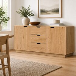 Oak Buffet Sideboard Cabinet with Round Edge Design