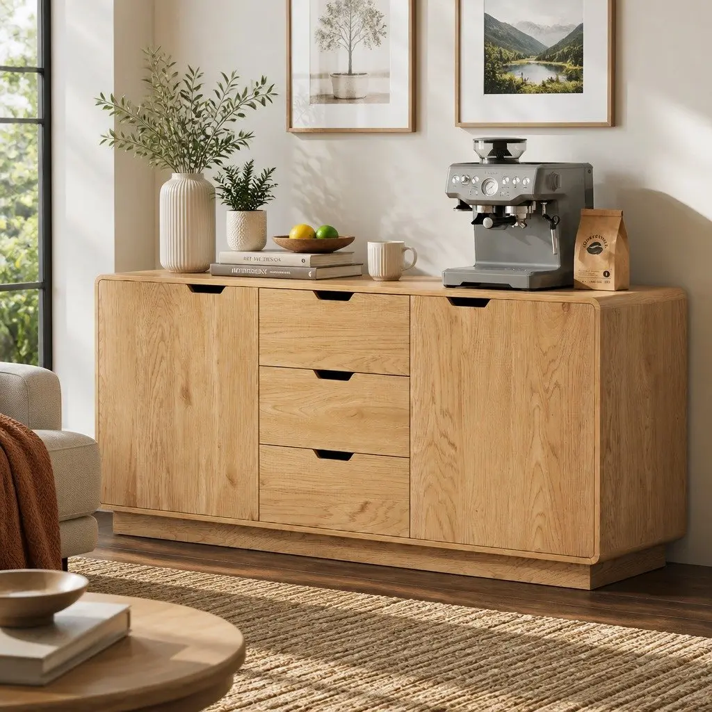 Buffet Sideboard Cabinet Oak 160cm Particle Board MDF with Solid Wood Accents