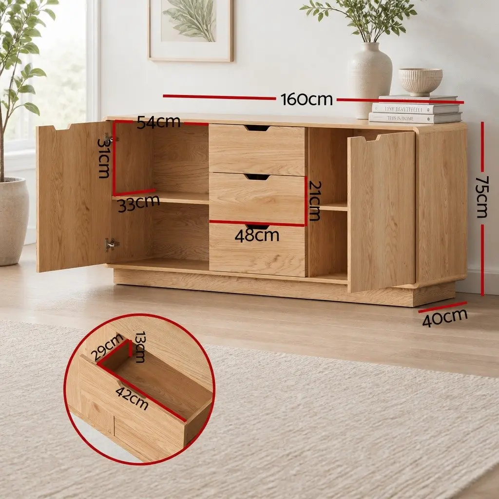 Buffet Sideboard Cabinet Oak 160cm Particle Board MDF with Solid Wood Accents