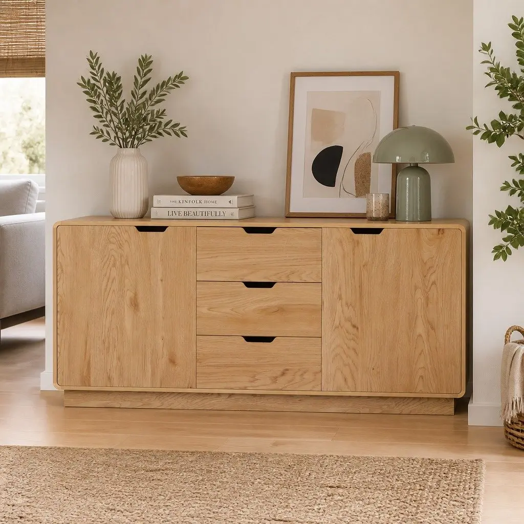 Buffet Sideboard Cabinet Oak 160cm Particle Board MDF with Solid Wood Accents