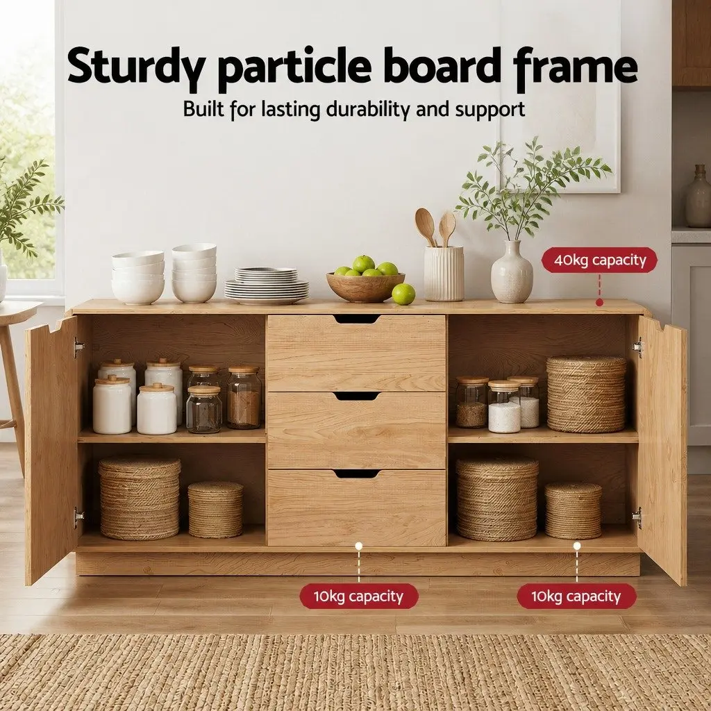 Buffet Sideboard Cabinet Oak 160cm Particle Board MDF with Solid Wood Accents