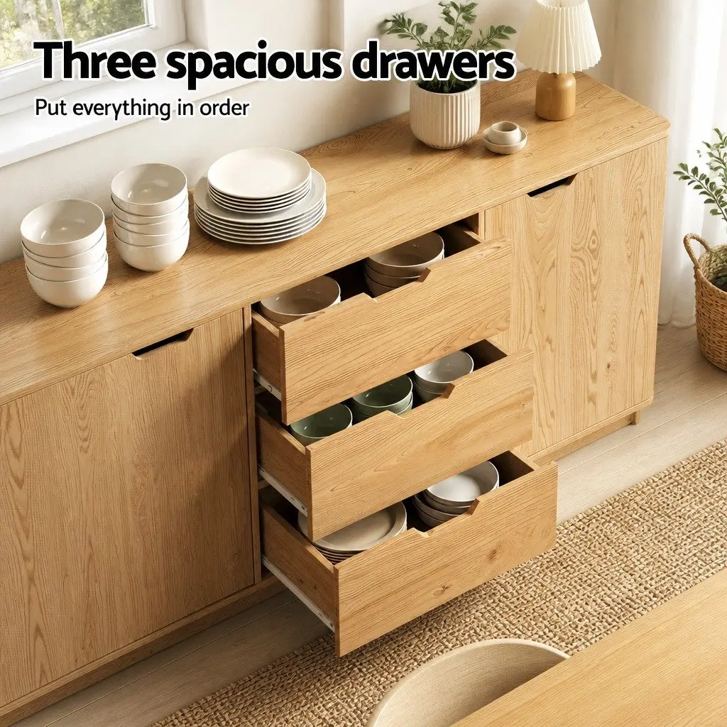 Buffet Sideboard Cabinet Oak 160cm Particle Board MDF with Solid Wood Accents