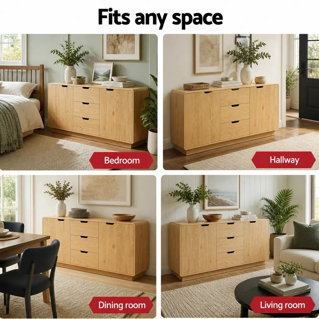Buffet Sideboard Cabinet Oak 160cm Particle Board MDF with Solid Wood Accents