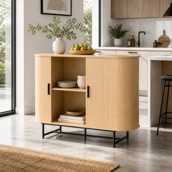 Elegant Oak Buffet Sideboard with Sliding Doors