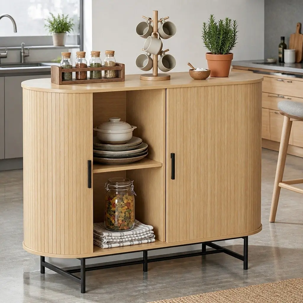 Oak Buffet Sideboard with Sliding Doors