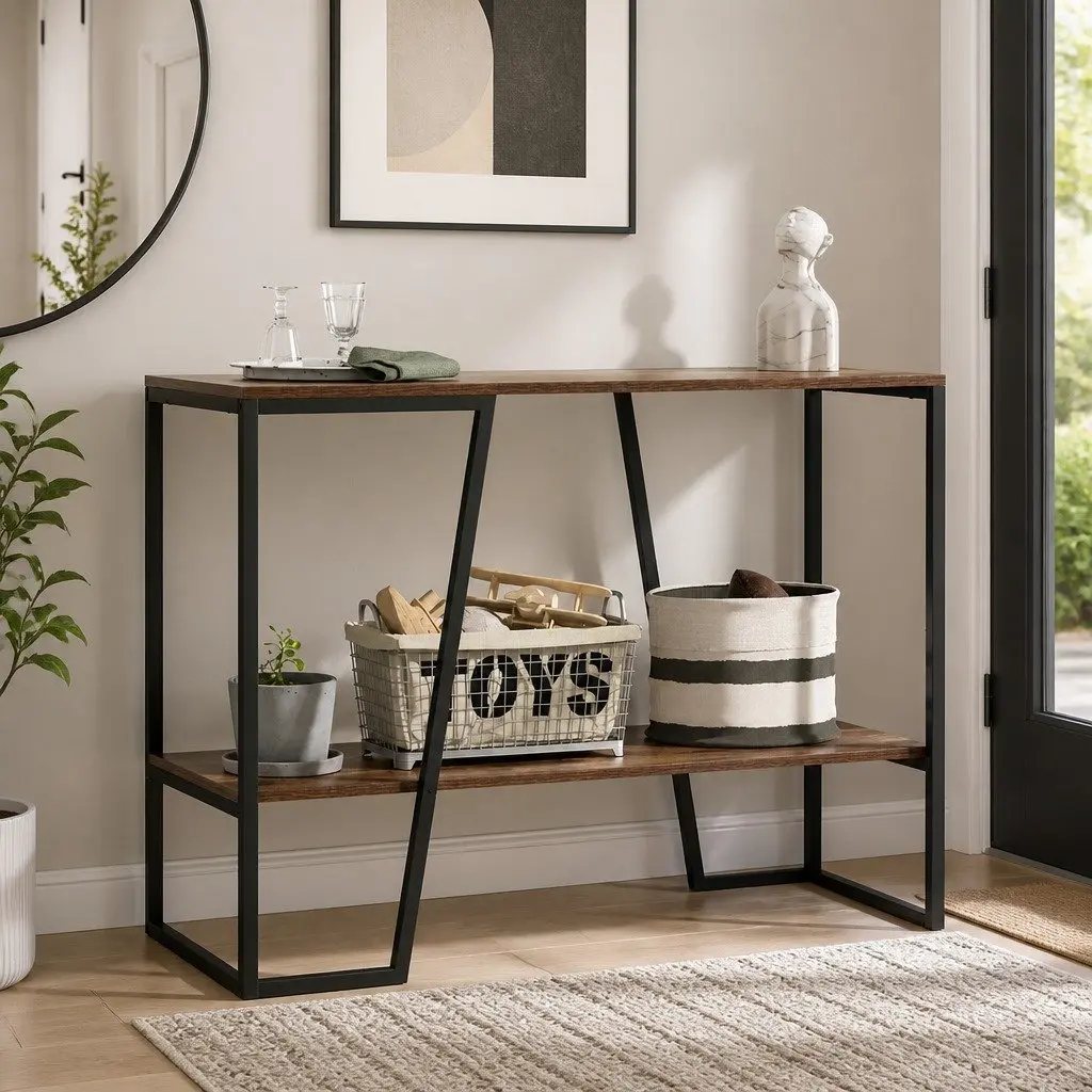 Console Table 106CM 2-Tier Storage Shelves Industrial Hallway Living Room
