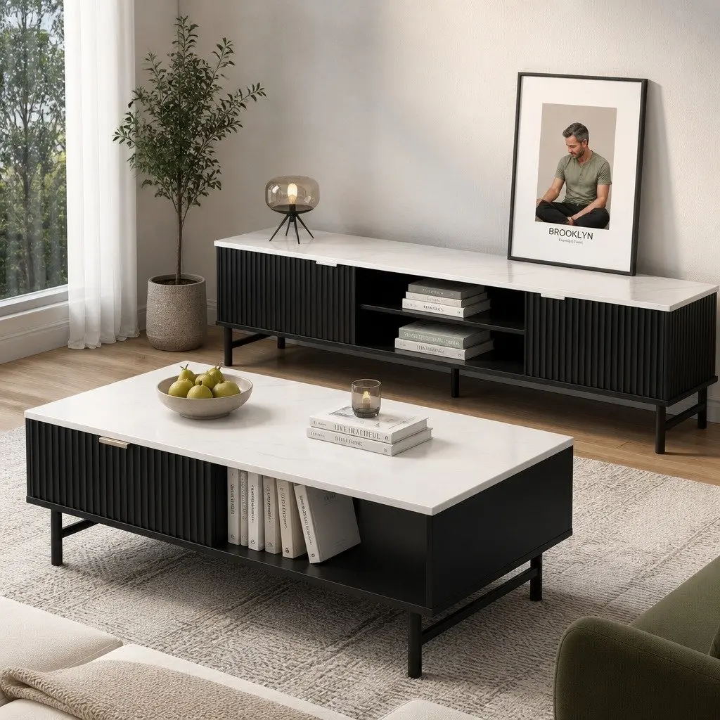 Living Room Furniture Set with TV Unit and Coffee Table